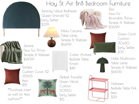 Hay st Air BnB Bedrooms Interior Design Mood Board by Katelyn Scanlan on Style Sourcebook