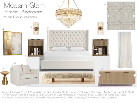 Modern Glam Primary Bedroom Interior Design Mood Board by aloehaus on Style Sourcebook