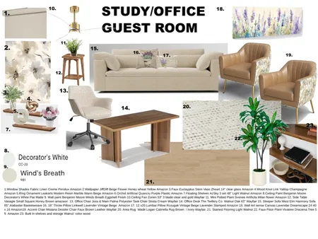 Study/ Office/ Guestroom Sample Board Interior Design Mood Board by thebridalroominc@gmail.com on Style Sourcebook