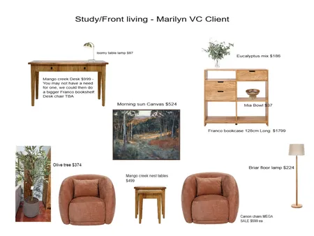 front living study Marilyn VC client Interior Design Mood Board by Ange M