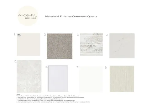 Materials & Finishes overview- Quartz Interior Design Mood Board by Alice + Ivy Design Studio on Style Sourcebook