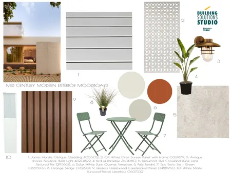 Mid Century Modern - EXTERIOR SAMPLE BOARD Interior Design Mood Board by bsschwh@bunnings.com.au on Style Sourcebook