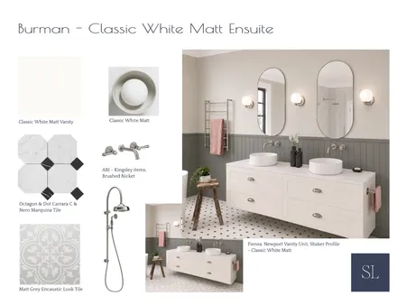 Burman - Classic White Ensuite Interior Design Mood Board by Sharon Lynch Interior Design