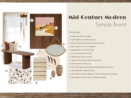 Mid-Century Modern Sample Board Entryway Interior Design Mood Board by michaelahartwig@hotmail.com