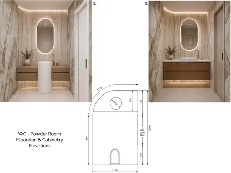 WC - Powder Room Floorplan & Cabinetry Elevations Interior Design Mood Board by Styled Interior Design