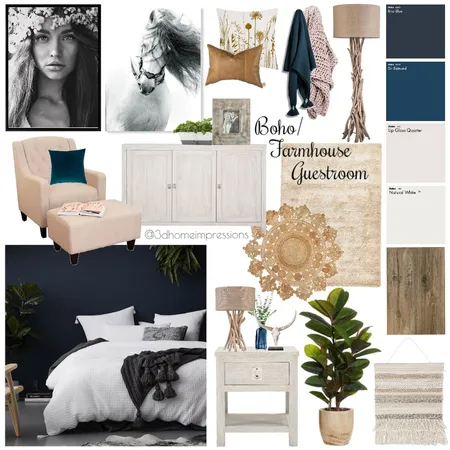 Boho/Farmhouse Guestroom Interior Design Mood Board by 3D Home Impressions on Style Sourcebook