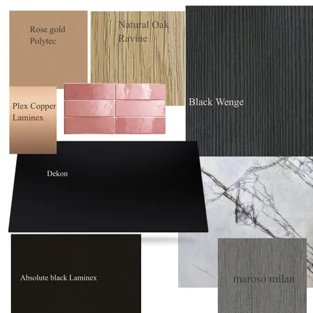 Kitchen in pinks and black Interior Design Mood Board by Clochan on Style Sourcebook