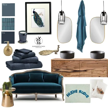 Peacock Bathroom Interior Design Mood Board by Rhiannon Lee, Oleander & Finch Interiors on Style Sourcebook