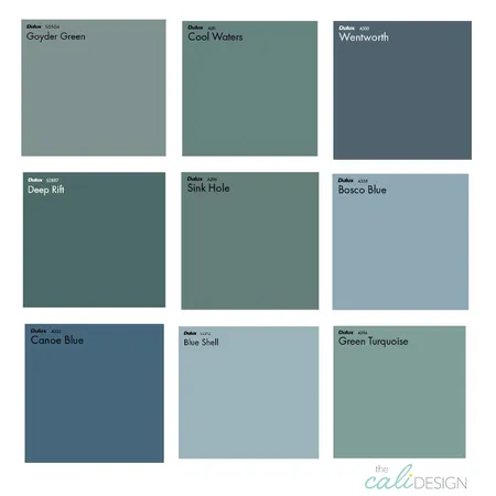 green blues Interior Design Mood Board by The Cali Design  on Style Sourcebook