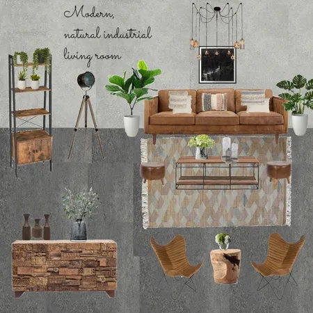 Modern Natural Industrial Living room Interior Design Mood Board by bayyinah utami