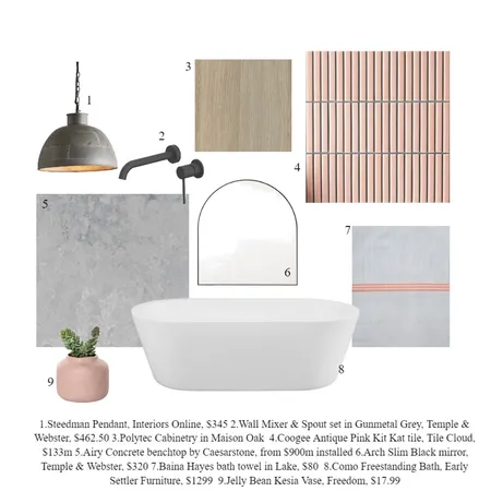 Pink + Grey Matte Bathroom Interior Design Mood Board by mooloolaba_lifestyle