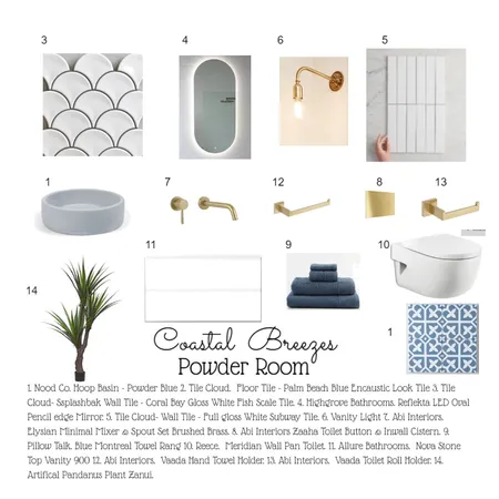 Coastal Sea Breezes Powder Room Interior Design Mood Board by leoniemh on Style Sourcebook