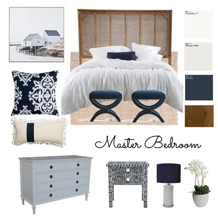 Master Bedroom Coastal Blue White Interior Design Mood Board by bronwynfox on Style Sourcebook