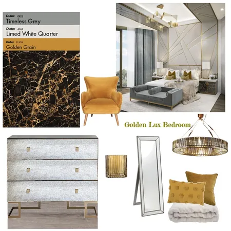Golden Lux bedroom Interior Design Mood Board by chanaanfisa on Style Sourcebook
