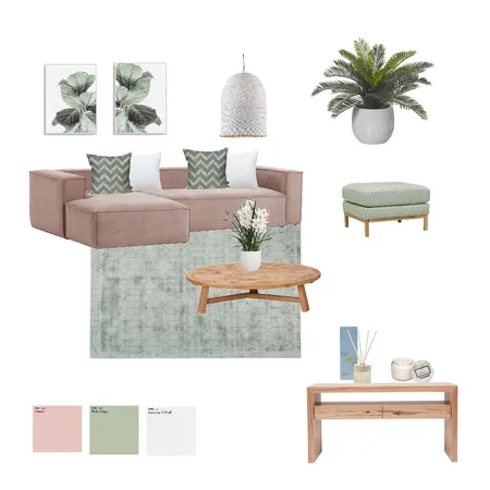 Pink and Green Living Room Interior Design Mood Board by ruthelindsey on Style Sourcebook