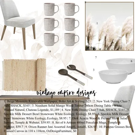 Dining Interior Design Mood Board by Vintage Empire Designs on Style Sourcebook