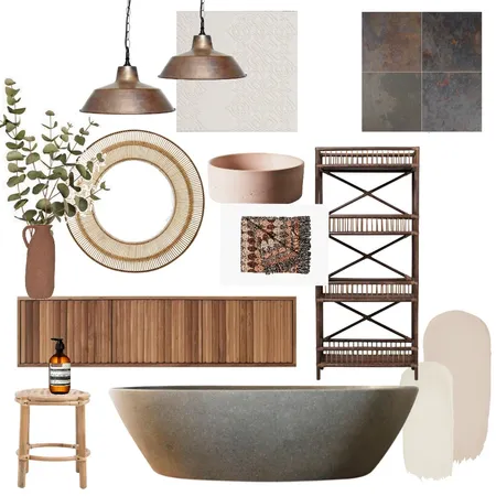 warm boho modern bathroom Interior Design Mood Board by The Whole Room on Style Sourcebook