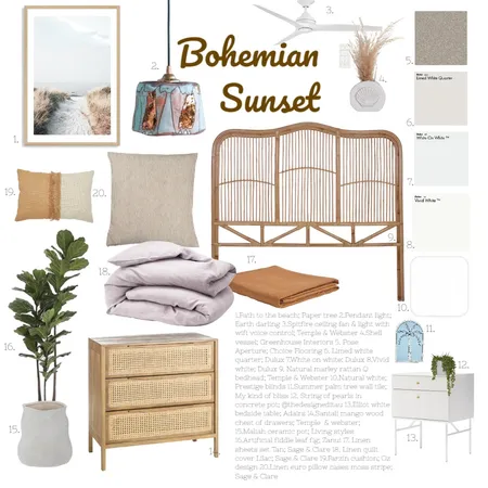 Bohemian Sunset Interior Design Mood Board by Jungle Bambi Designs on Style Sourcebook