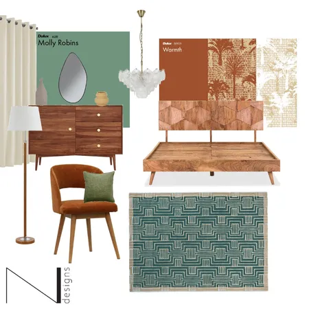 Mid Century Modern Bedroom Interior Design Mood Board by N Designs on Style Sourcebook