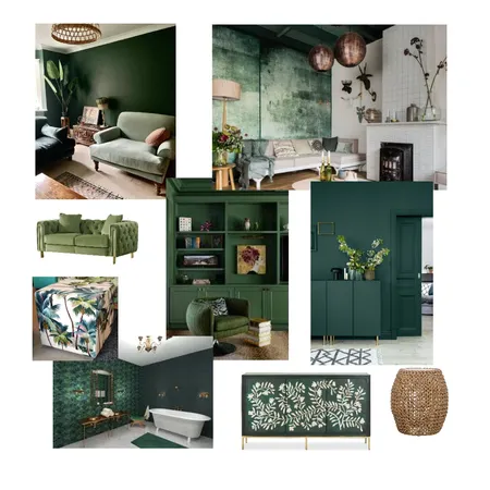 green monochromatic Interior Design Mood Board by madihajaved24