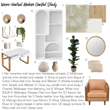 Warm/Neutral Modern Coastal Study Interior Design Mood Board by TashaInteriors on Style Sourcebook