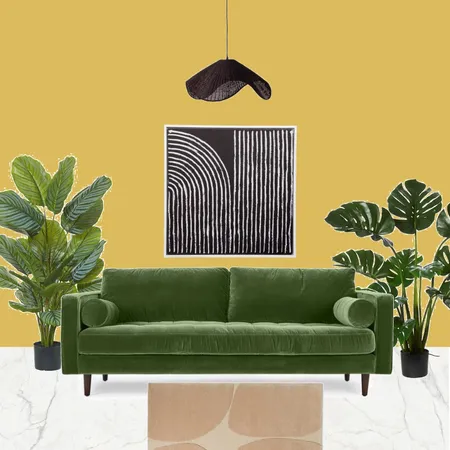 Modern Living Room with Musted colour wall and Green Sofa Interior Design Mood Board by Anand on Style Sourcebook