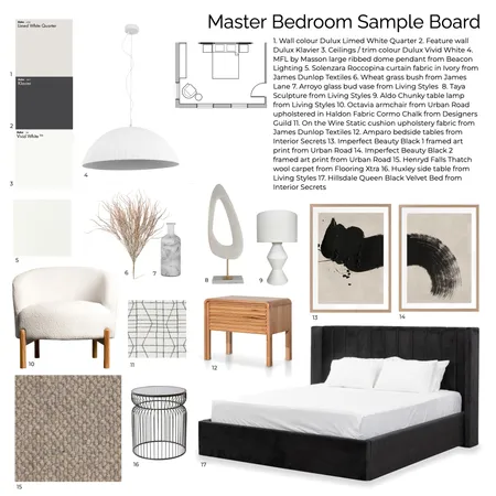 Master Bedroom Sample Board Interior Design Mood Board by Simpli Design on Style Sourcebook