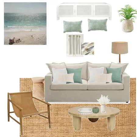 Sand Beige 3 seat Sofa Bed  & Leather armchairs- Andros Island print Interior Design Mood Board by LaraMcc on Style Sourcebook