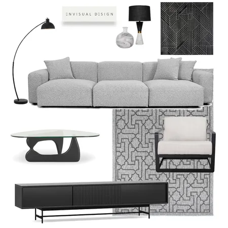 Black and Grey Living room Interior Design Mood Board by envisual design