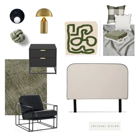 Contemporary green and black bedroom Interior Design Mood Board by envisual design on Style Sourcebook