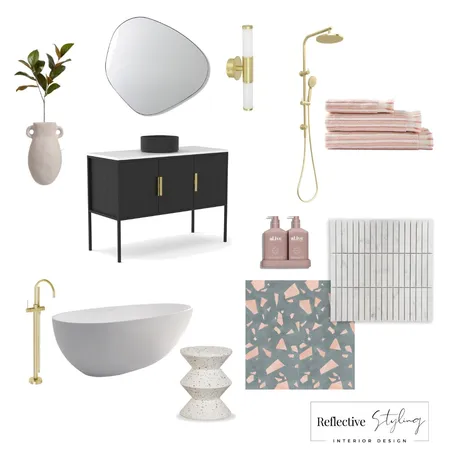 Black, Green and Pink Bathroom Interior Design Mood Board by Reflective Styling on Style Sourcebook