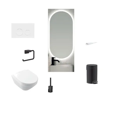Bathroom Guest - White & Black accents + mirror oval Interior Design Mood Board by prettythingshomelu on Style Sourcebook