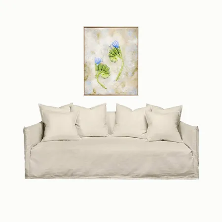 Floral art in Beige and Blue over White Linen Sofa Interior Design Mood Board by Ronja Bahtiyar Art on Style Sourcebook