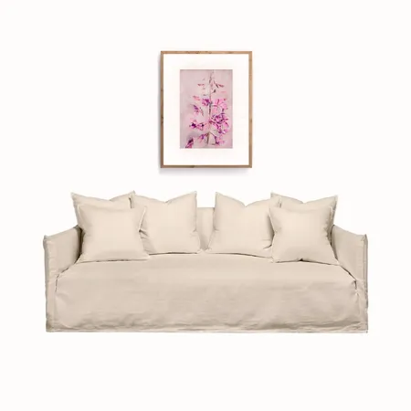 Floral art in Shades of Red and Violet over White Linen Sofa Interior Design Mood Board by Ronja Bahtiyar Art on Style Sourcebook