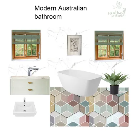 Modern Australian Bathroom -rainbow tiles & green blindss Interior Design Mood Board by Cantwell Interiors on Style Sourcebook