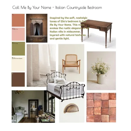 Call Me By Your Name - Italian Countryside Bedroom Interior Design Mood Board by rozaeisenberg on Style Sourcebook