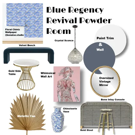 Blue Regency Rival Powder Room Interior Design Mood Board by Bonaise Surface Designer (Textiles, Wallpaper + More) on Style Sourcebook