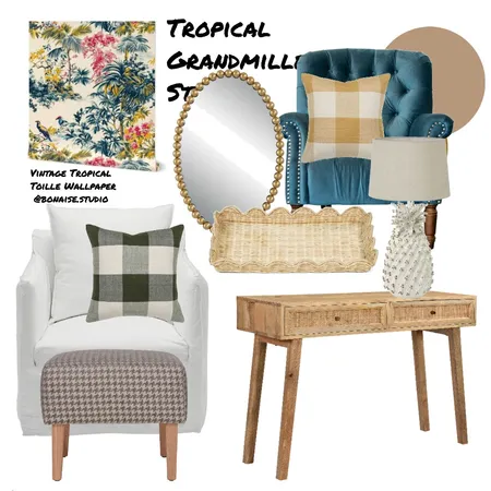 Tropical Grandmillennial Study Interior Design Mood Board by Bonaise Surface Designer (Textiles, Wallpaper + More) on Style Sourcebook