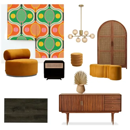 Tennis Racket Ogee - Bold Orange Green Carbon Interior Design Mood Board by Happy Wolf of Fortune on Style Sourcebook