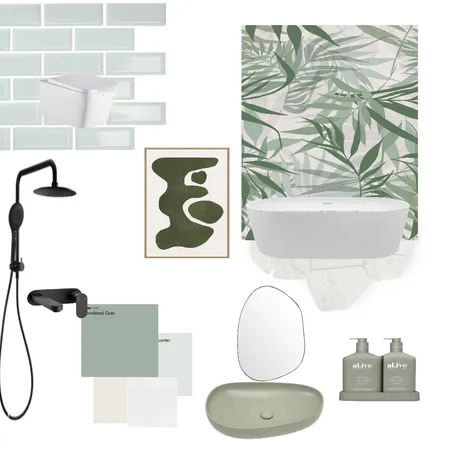"Serenity in Sage: A Green-Themed Washroom Moodboard" Interior Design Mood Board by Janvi on Style Sourcebook