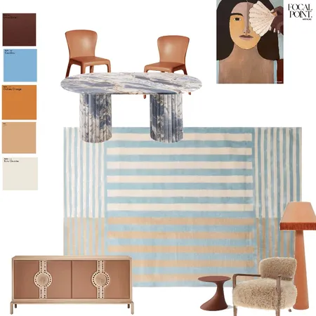 Periwinkle blue, mustard and bronze dining room Interior Design Mood Board by Focal Point Interior on Style Sourcebook