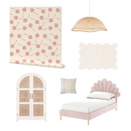 Preppy Pink Cherries Wallpaper for Girl’s Room Interior Design Mood Board by ashclarkart on Style Sourcebook