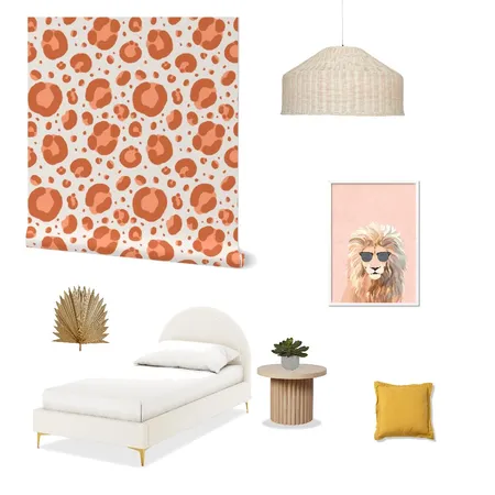 Peach Leopard Print Wallpaper for Teen Girl’s Room Interior Design Mood Board by ashclarkart on Style Sourcebook