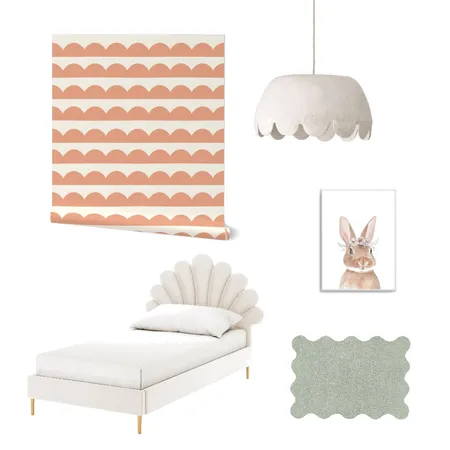 Cottagecore Scallop Rows Pink Wallpaper for Girl’s Room Interior Design Mood Board by ashclarkart on Style Sourcebook
