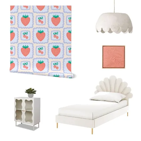 Preppy Cherries and Strawberries Wallpaper for Girl’s Room Interior Design Mood Board by ashclarkart on Style Sourcebook