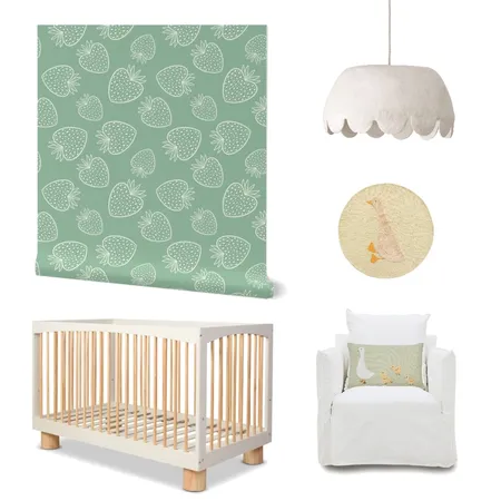 Cottagecore Green Wallpaper for Nursery Decor Interior Design Mood Board by ashclarkart on Style Sourcebook