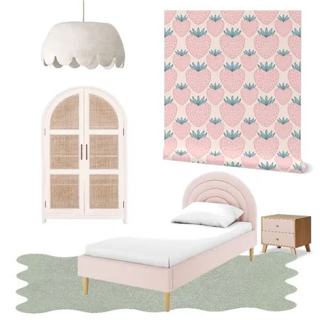 Preppy Cottagecore Pink Strawberries Wallpaper for Girl’s Room Decor Interior Design Mood Board by ashclarkart on Style Sourcebook
