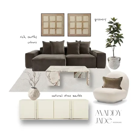 Earthy Tonal Living Room Interior Design Mood Board by Maddy Jade Interiors on Style Sourcebook