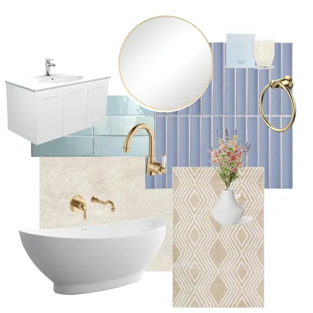 Soft Blue and Gold Bathroom Interior Design Mood Board by Fienza on Style Sourcebook