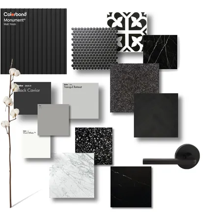 black and grey flat lay Interior Design Mood Board by litsa@stannardfamilyhomes.com.au on Style Sourcebook